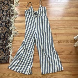 Pull and Bear Flare Striped Jumpsuit Tie Front